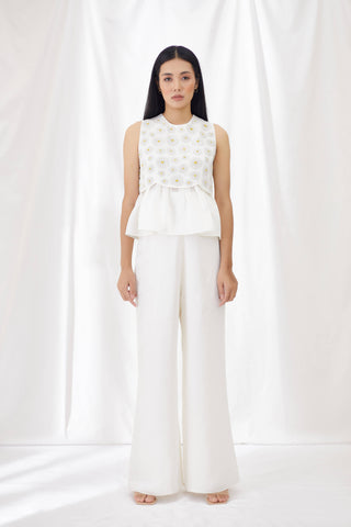 Ivory tie-detail pants