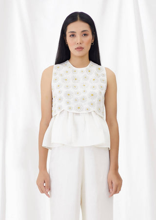 Ivory two-way beaded daisy top