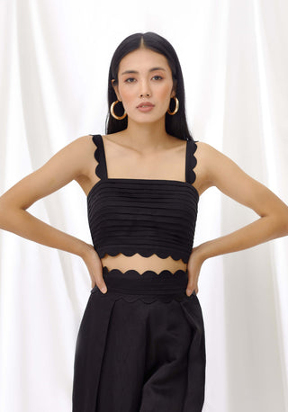 Midnight pleated scallop detail crop top