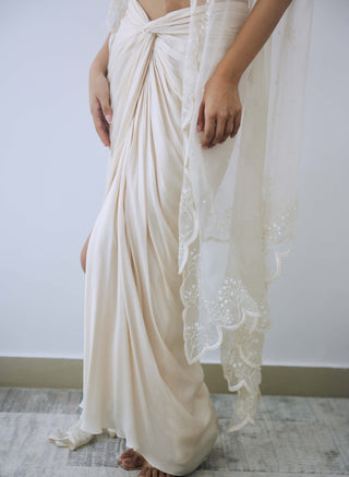 Ivory draped skirt and blouse