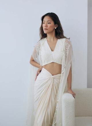 Ivory draped skirt and blouse