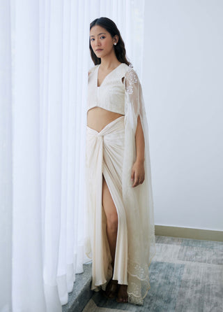 Ivory draped skirt and blouse