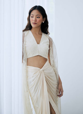 Ivory draped skirt and blouse