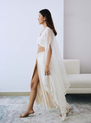 Ivory draped skirt and blouse