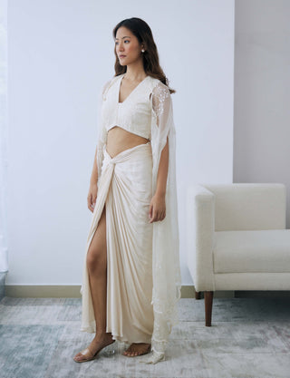 Ivory draped skirt and blouse