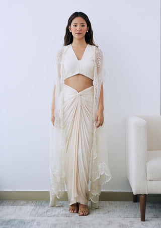 Ivory draped skirt and blouse