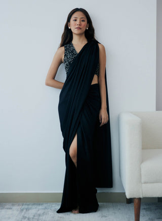 Midnight black knot drape saree and blouse