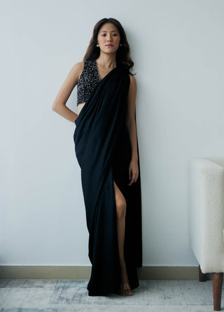 Midnight black knot drape saree and blouse