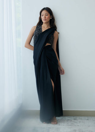 Midnight black knot drape saree and blouse