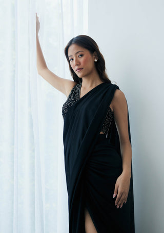 Midnight black knot drape saree and blouse