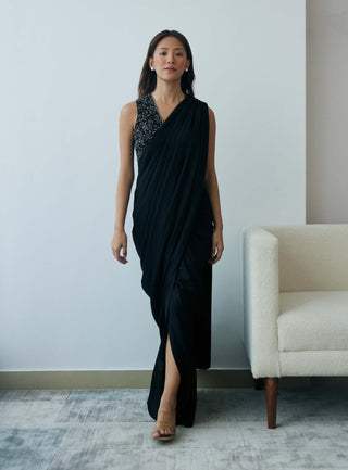 Midnight black knot drape saree and blouse