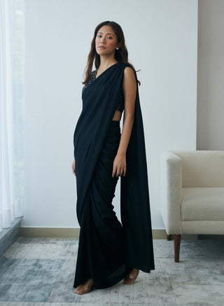 Midnight black knot drape saree and blouse