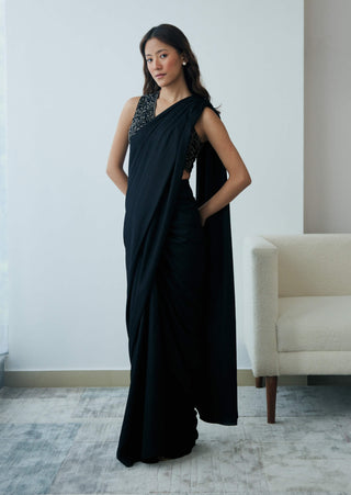 Midnight black knot drape saree and blouse