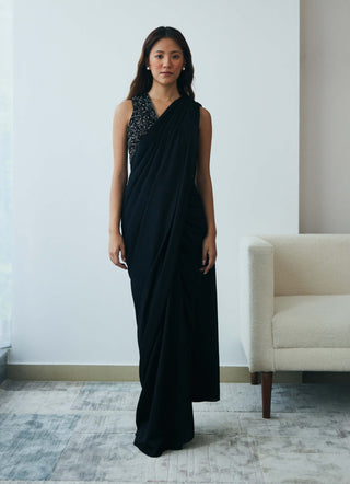 Midnight black knot drape saree and blouse