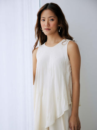 Ivory asymmetrical tunic and pants