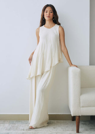 Ivory asymmetrical tunic and pants