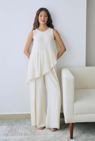 Ivory asymmetrical tunic and pants