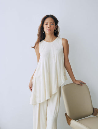 Ivory asymmetrical tunic and pants