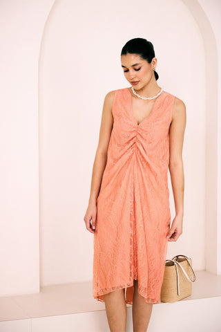 Peach sunset gathered dress