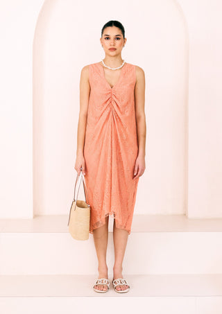 Peach sunset gathered dress