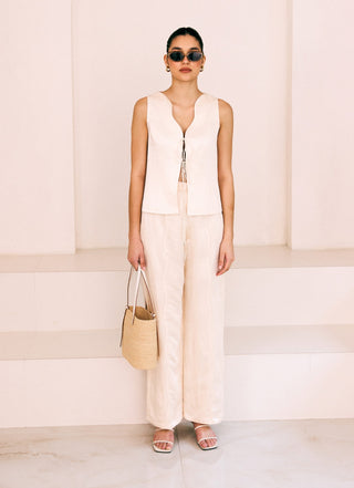 Ivory soft tie top and pants