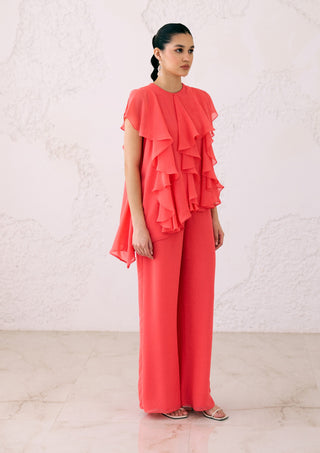 Coral red tunic and pants