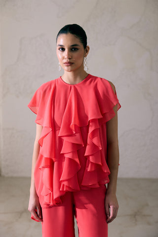 Coral red tunic and pants