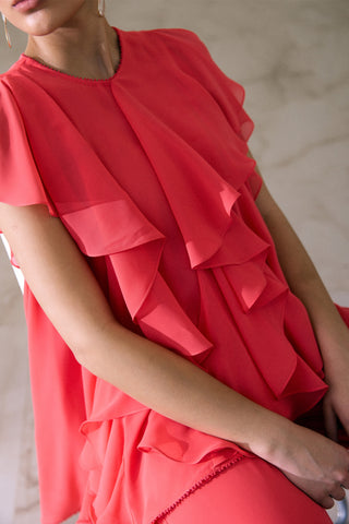 Coral red tunic and pants