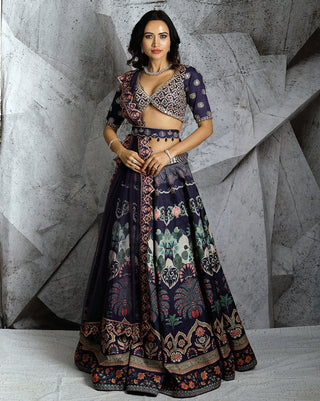 Blue floral paradise lehenga set