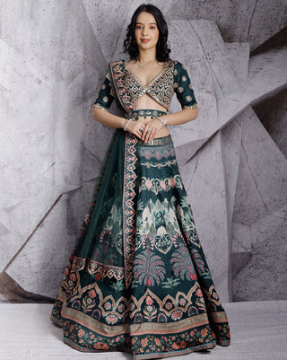 Green floral paradise lehenga set