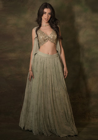 Pastel green mirror jacket and lehenga set