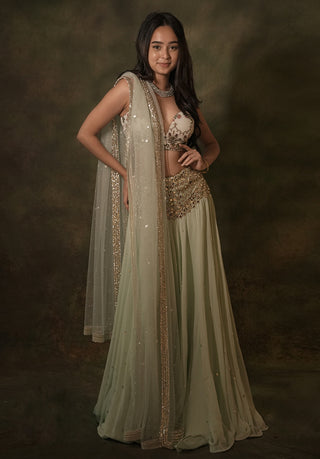 Celadon mirror and lehenga set