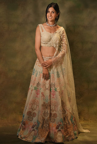 Pastel green seashells lehenga set