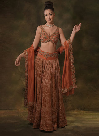 Rust zardosi lehenga set