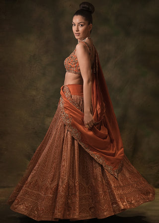 Rust zardosi lehenga set