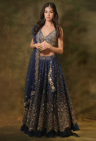 Blue dazzled mirror lehenga set