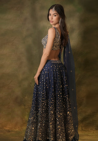 Blue dazzled mirror lehenga set