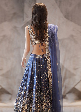 Blue dazzled mirror lehenga set