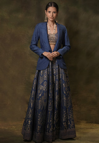 Anant blue silk lehenga and blazer set