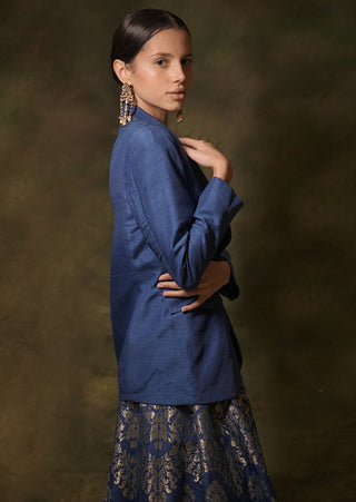 Anant blue silk lehenga and blazer set