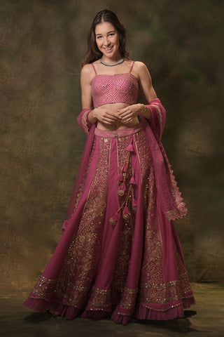 Rani pink brocade lehenga set