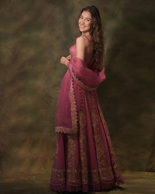 Rani pink brocade lehenga set