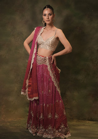 Pink bandhani lehenga set