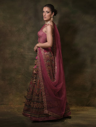 Jamdani rani pink lehenga set