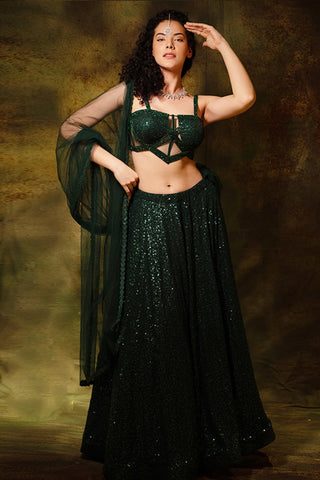 Shimmering green corset lehenga set