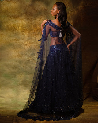 Shimmering blue trail lehenga set