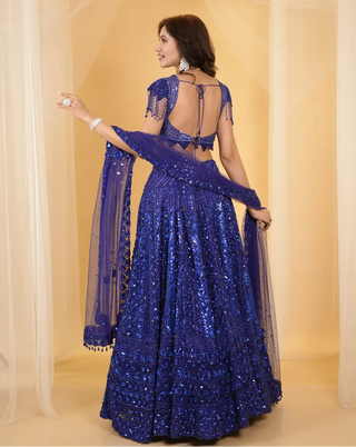 Royal blue embroidered lehenga set