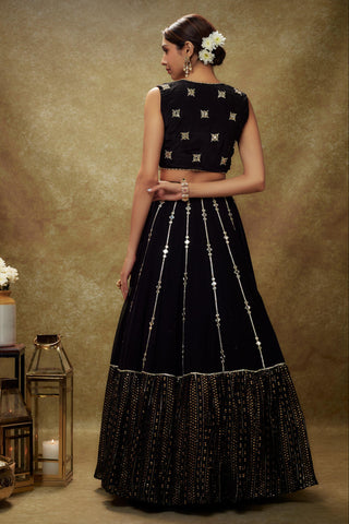 Black mirror work sequin lehenga set