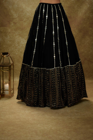 Black mirror work sequin lehenga set