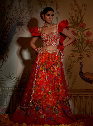 Scarlet frill lehenga set